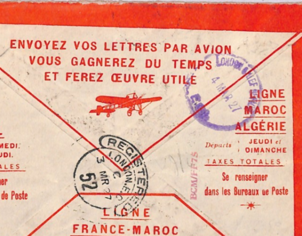 FRENCH MOROCCO Air Mail Cover *Casablanca Port*Reg 1927 France Cols London YF287 - Image 5