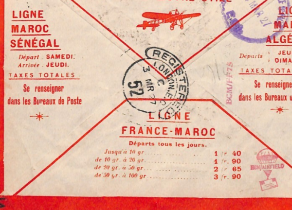 FRENCH MOROCCO Air Mail Cover *Casablanca Port*Reg 1927 France Cols London YF287 - Image 7