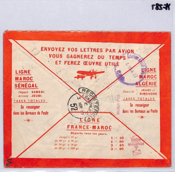 FRENCH MOROCCO Air Mail Cover *Casablanca Port*Reg 1927 France Cols London YF287 - Image 9