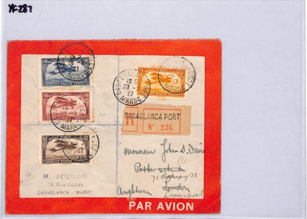 FRENCH MOROCCO Air Mail Cover *Casablanca Port*Reg 1927 France Cols London YF287 - Image 10