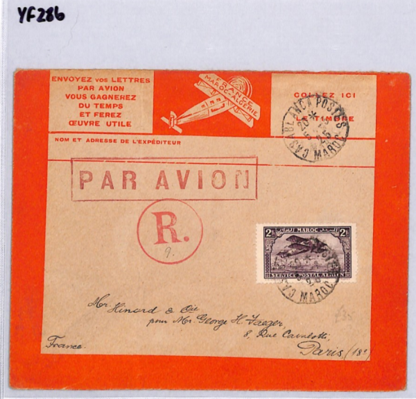 FRENCH MOROCCO Registered Air Mail Cover Casablanca 1925 France {samwells)YF286 - Image 8