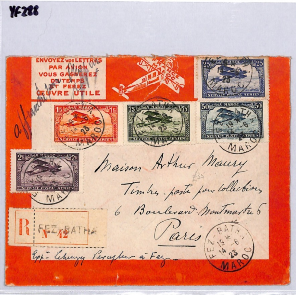 FRENCH MOROCCO Registered Air Mail Cover Fez-Batha 1923 France {samwells)YF288 - Image 8