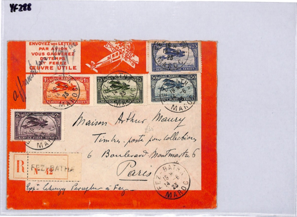 FRENCH MOROCCO Registered Air Mail Cover Fez-Batha 1923 France {samwells)YF288 - Image 10