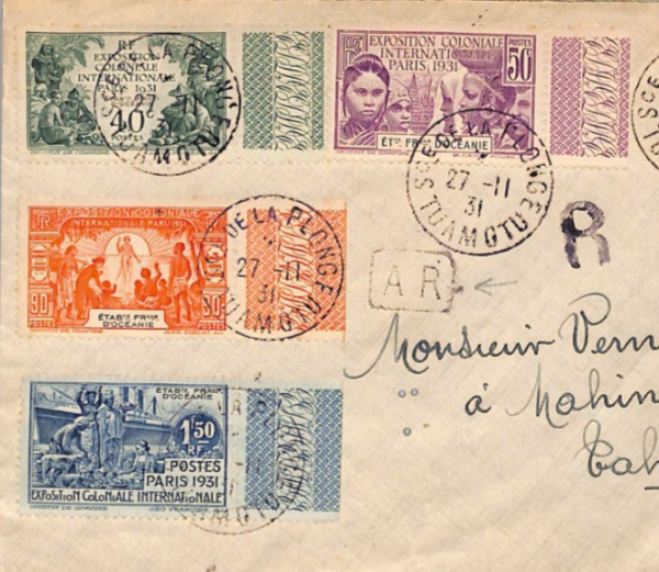 FRENCH POLYNESIA Cover *TUAMOTU* 1931 CDS Tahiti France Cols {samwells}YF183