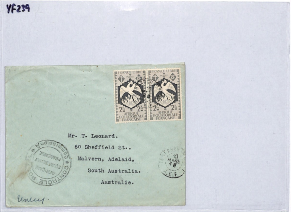 France Cols CONGO AEF Censor WW2 Cover Moissala FORT ARCHAMBAULT Adelaide! YF239 - Image 12
