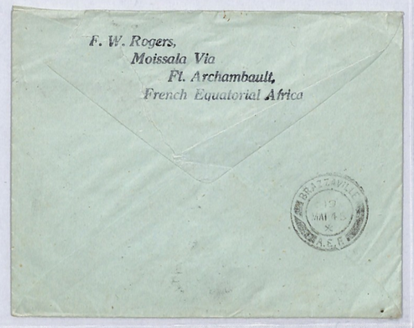 France Cols CONGO AEF Censor WW2 Cover Moissala FORT ARCHAMBAULT Adelaide! YF239 - Image 4
