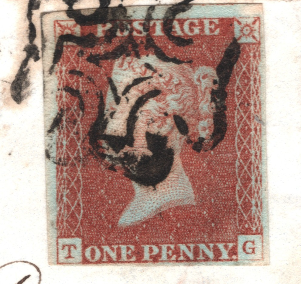 GB 1841 PENNY RED Cover 1d Plate 16 (TG) London MX 1842 Maltese Cross XB35