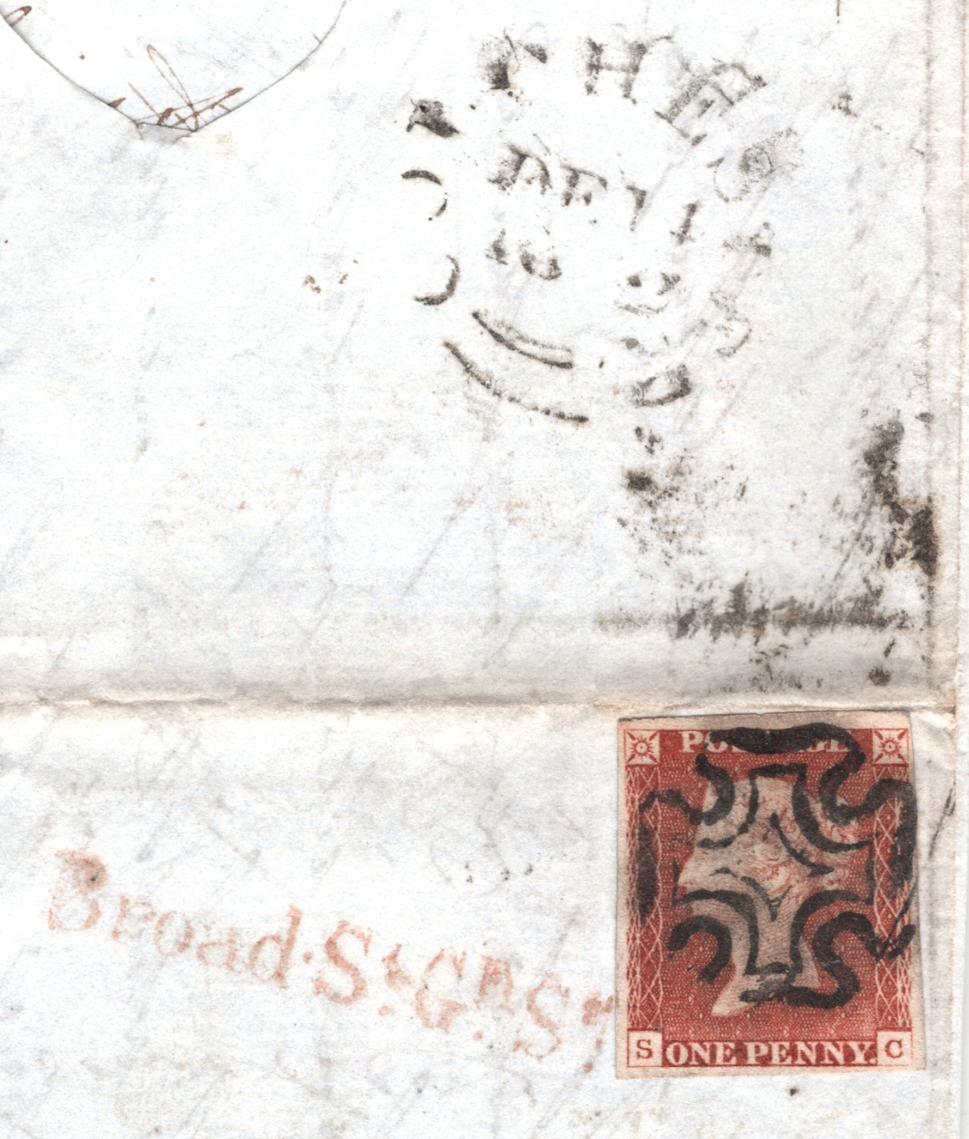 GB 1841 PENNY RED Cover 1d (SC) *Broad St* London MX Cross-Written 1842 EL XB40 - Image 3