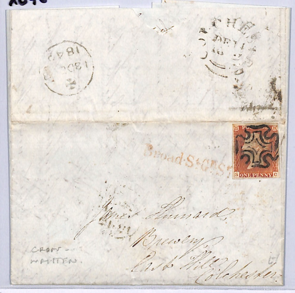 GB 1841 PENNY RED Cover 1d (SC) *Broad St* London MX Cross-Written 1842 EL XB40 - Image 4