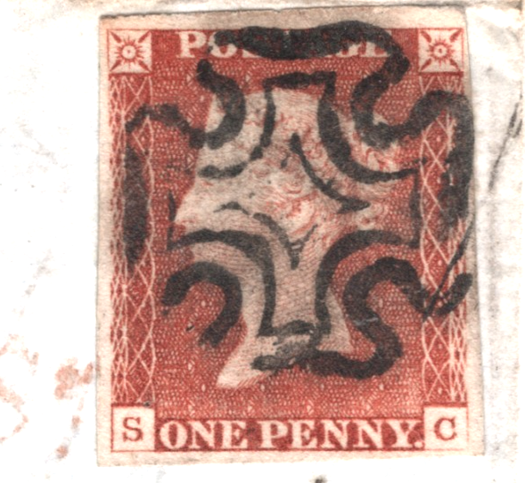 GB 1841 PENNY RED Cover 1d (SC) *Broad St* London MX Cross-Written 1842 EL XB40