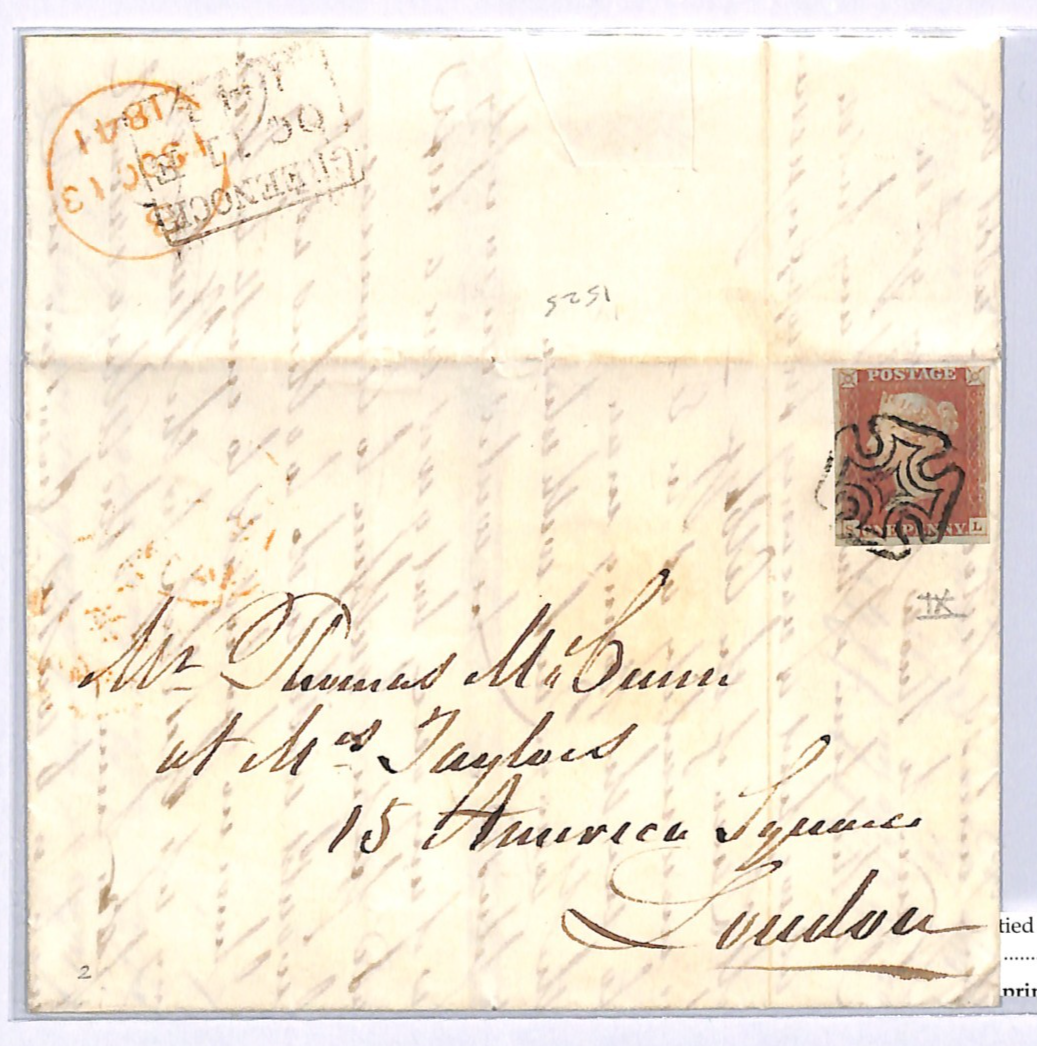 GB 1841 PENNY RED Cover SG.7 1d BLACK PLATE 9 (SL) *GREENOCK* MX c£1,200 XB23 - Image 3
