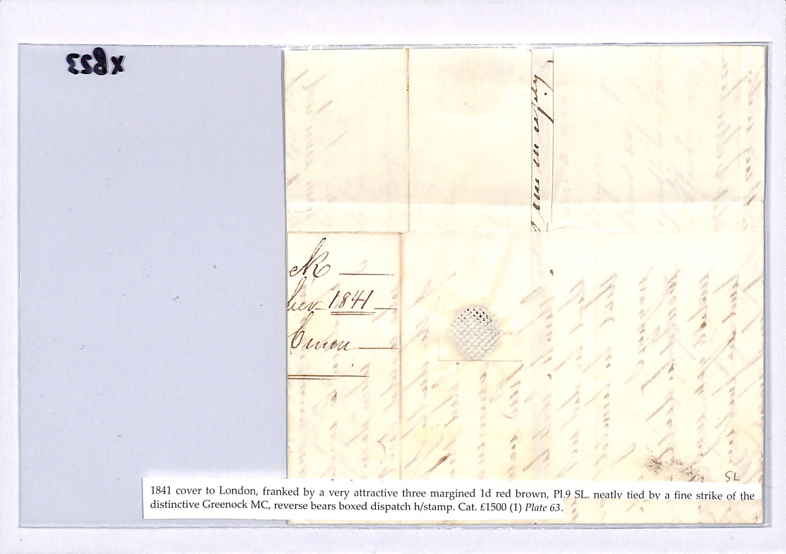 GB 1841 PENNY RED Cover SG.7 1d BLACK PLATE 9 (SL) *GREENOCK* MX c£1,200 XB23 - Image 7
