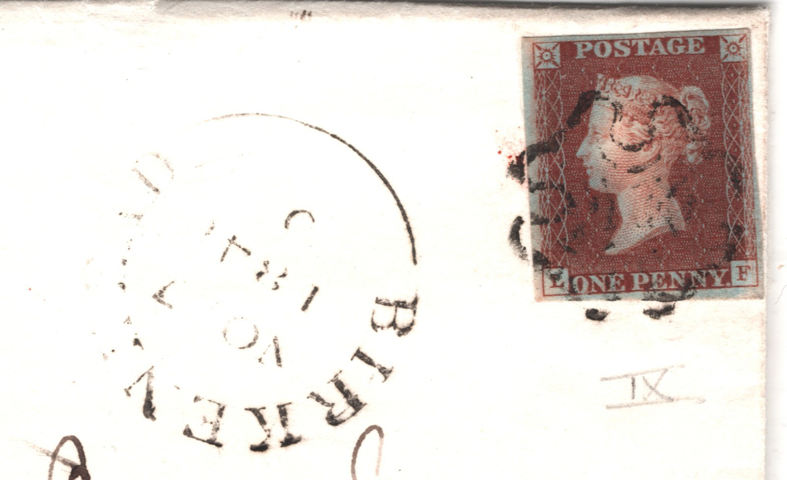 GB 1841 PENNY RED Cover SG.7 1d ex *BLACK PLATE 9* (LF) Birkenhead MX c£375 XB26 - Image 3