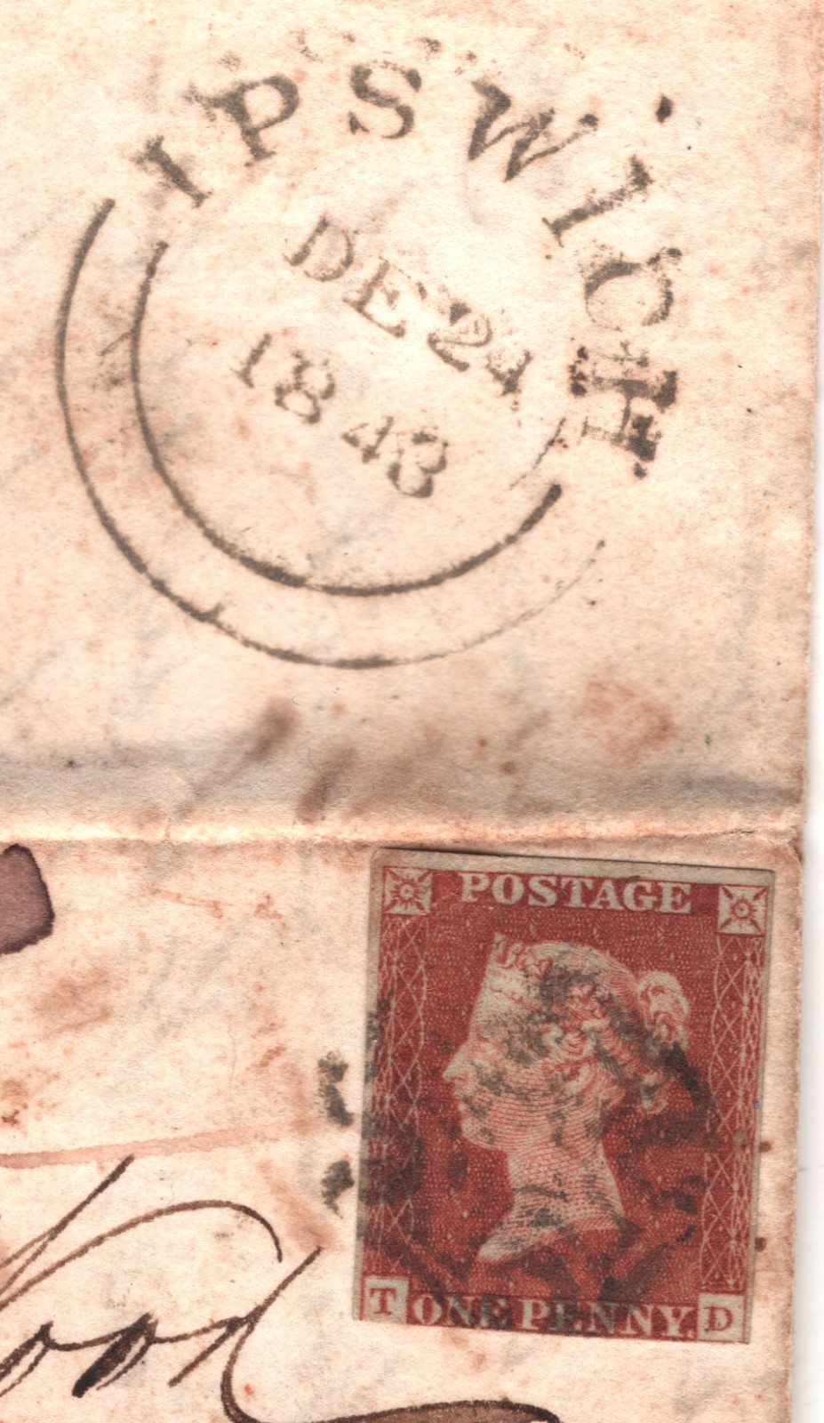 GB 1841 PENNY RED Cover *UNDERPAID TRANSATLANTIC MAIL* Ipswich MX 1843 USA XB24 - Image 7