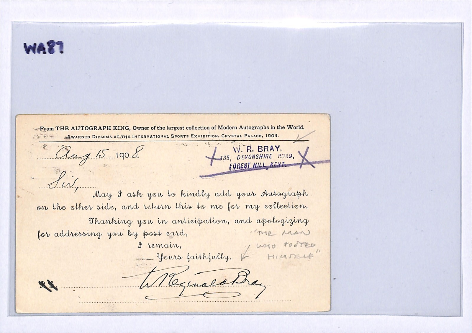 GB 1908 AUTOGRAPH KING Card Signed BRAY & *FIELD MARSHALL HARRIS* Military WA87 - Image 5