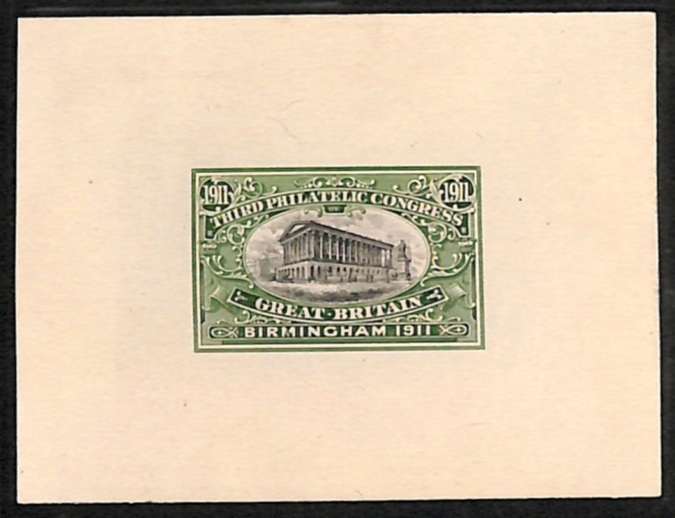 GB 1911 PHILATELIC CONGRESS BIRMINGHAM Stamp COMPOSITE *DIE PROOF* Green/Bk VS58 - Image 3