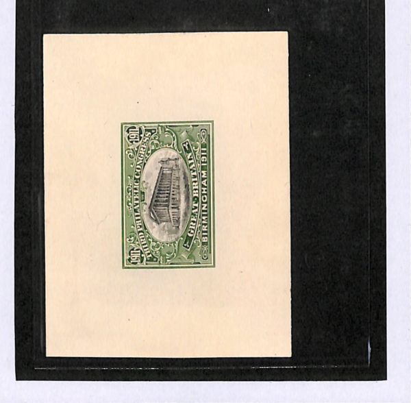GB 1911 PHILATELIC CONGRESS BIRMINGHAM Stamp COMPOSITE *DIE PROOF* Green/Bk VS58 - Image 6
