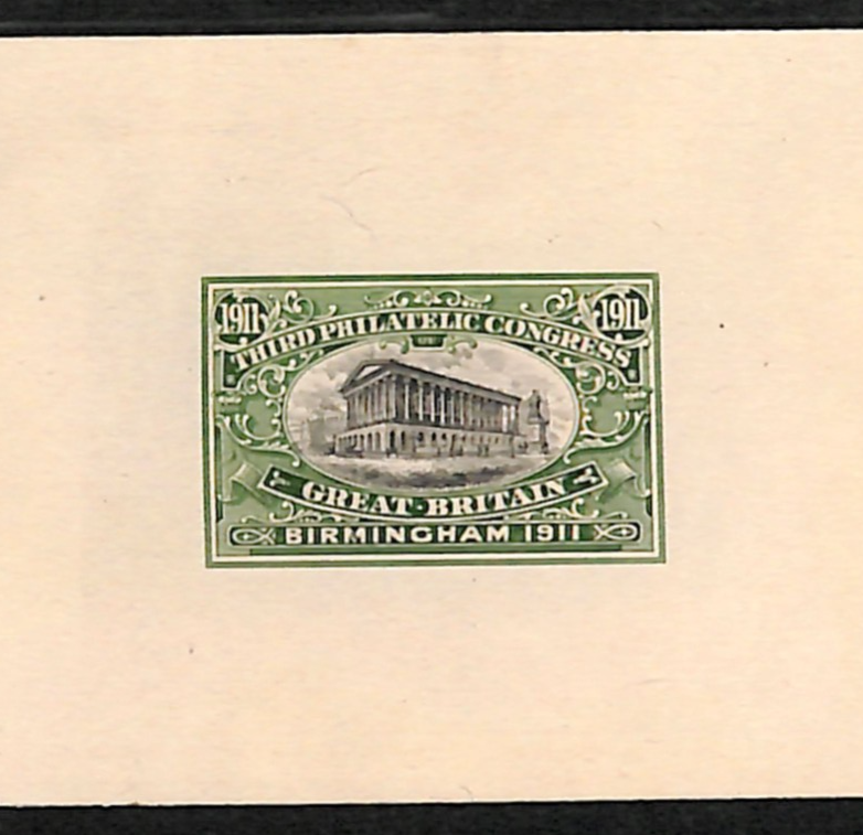GB 1911 PHILATELIC CONGRESS BIRMINGHAM Stamp COMPOSITE *DIE PROOF* Green/Bk VS58
