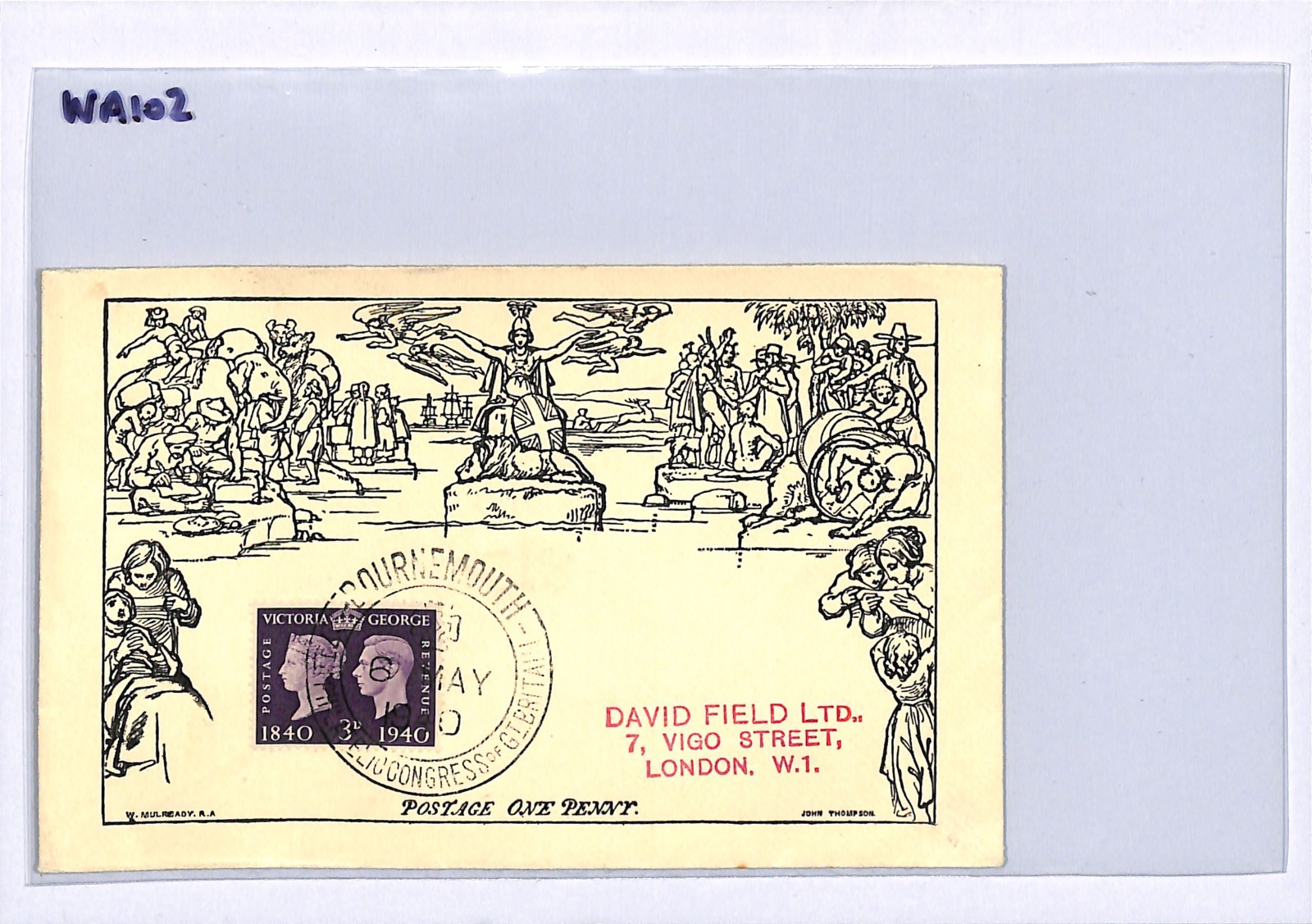 GB 1940 FDC 3d Centenary CONGRESS BOURNEMOUTH Cover MULREADY DERIVATIVE WA102 - Image 8