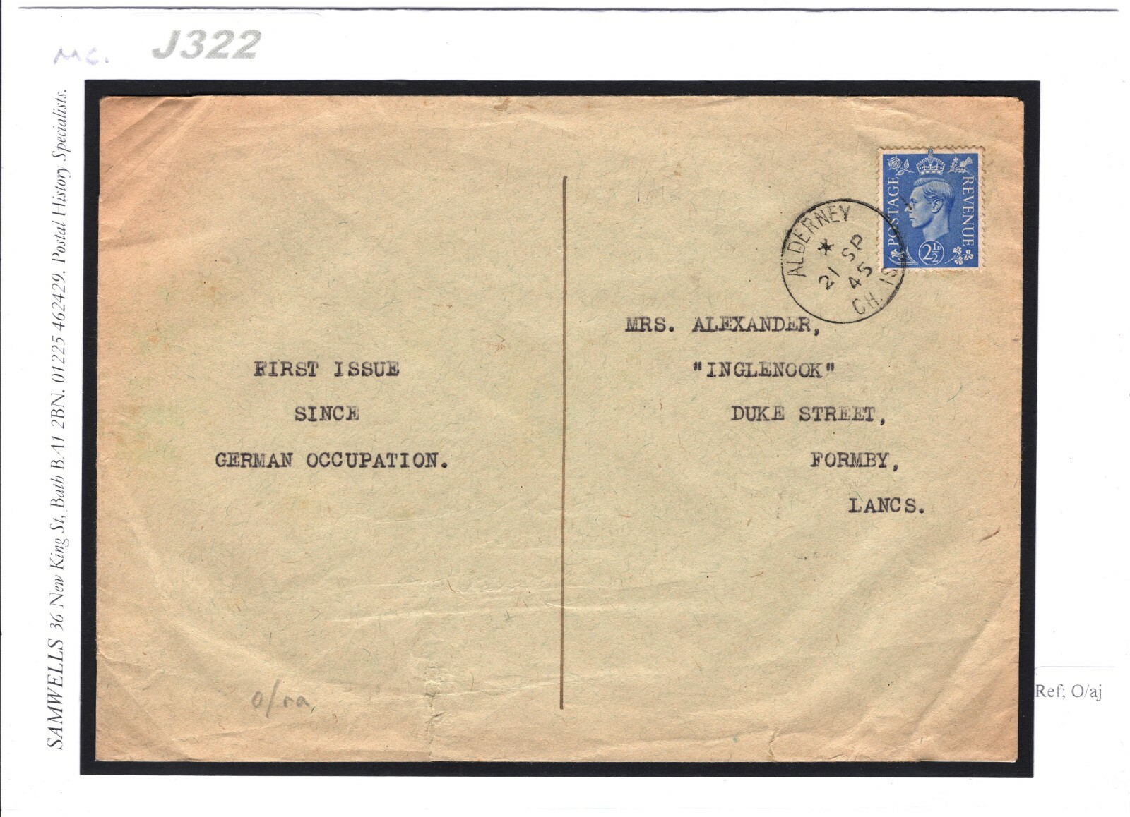 GB 1945 FDC Channel Islands WW2 Liberation ALDERNEY First KGVI (Occupation) J322 - Image 5
