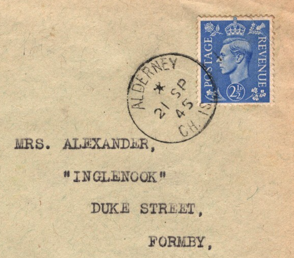 GB 1945 FDC Channel Islands WW2 Liberation ALDERNEY First KGVI (Occupation) J322