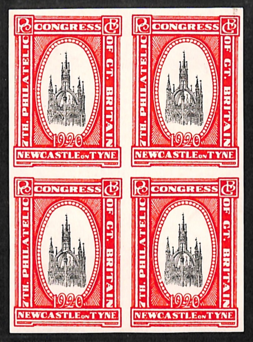 GB 7th PHILATELIC CONGRESS NEWCASTLE 1920 Super *IMPERF* Block{4} Mint MNH VS64