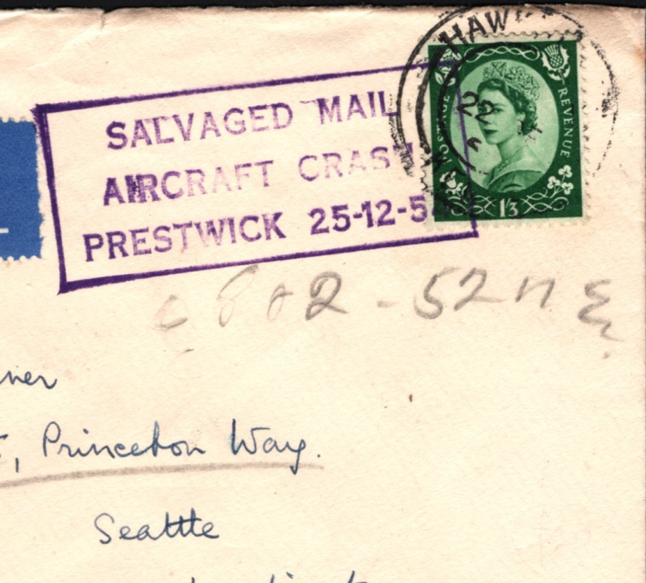 GB AIR CRASH PRESTWICK 1954 Air Mail Cover Scotland AVIATION USA Seattle i91 - Image 3