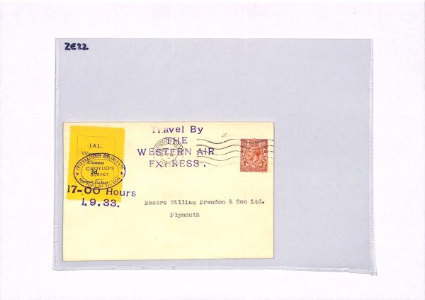 GB AIR MAIL FIRST FLIGHT Cover WESTERN AIR EXPRESS *IAL*Stamp 1933 Plymouth ZE22 - Image 4