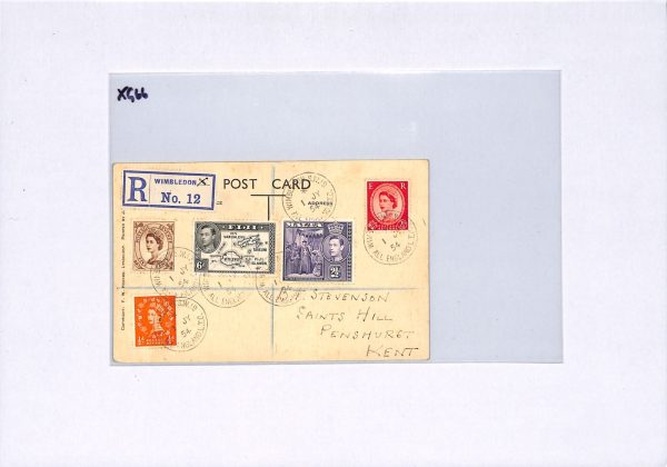 GB ALL ENGLAND LTC WIMBLEDON 1954 Card *MALTA/FIJI* KGVI Mixed Franking XG66 - Image 8