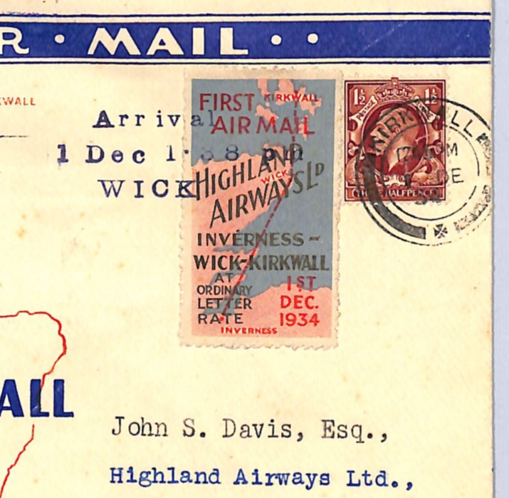GB AVIATION ART Flight Cover Scots Islands ORKNEY Air 1934 MAP ILLUSTRATED WQ81 - Image 3