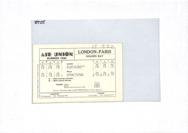 GB AVIATION Card AIR UNION TIMETABLE London-Paris 1932 Golden Ray Postcard XT135 - Image 10