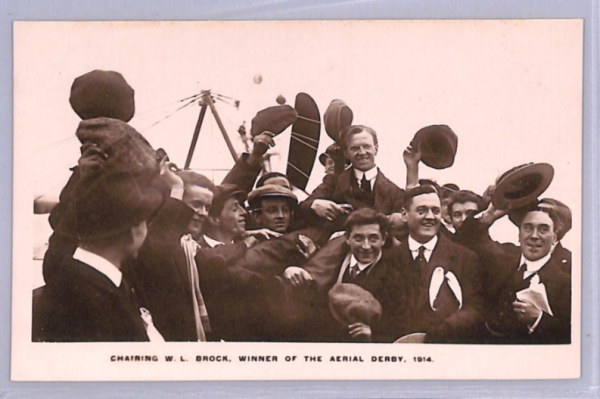 GB AVIATION Postcard W L BROCK 1914 AERIAL DERBY Real Photo Unused XA44