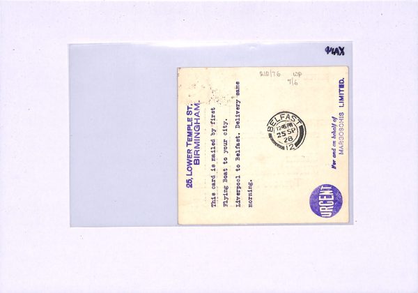 GB Air Mail Card 1928 FLYING BOAT FIRST FLIGHT Liverpool Belfast Ireland XA14 - Image 5