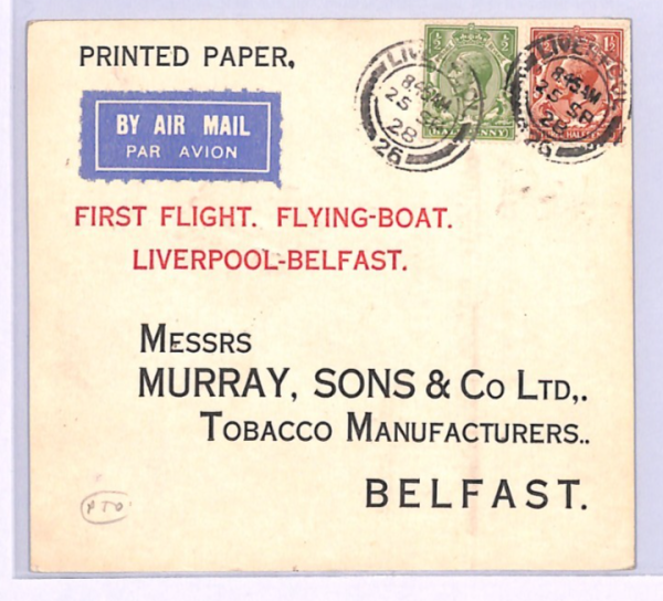GB Air Mail Card 1928 FLYING BOAT FIRST FLIGHT Liverpool Belfast Ireland XA14