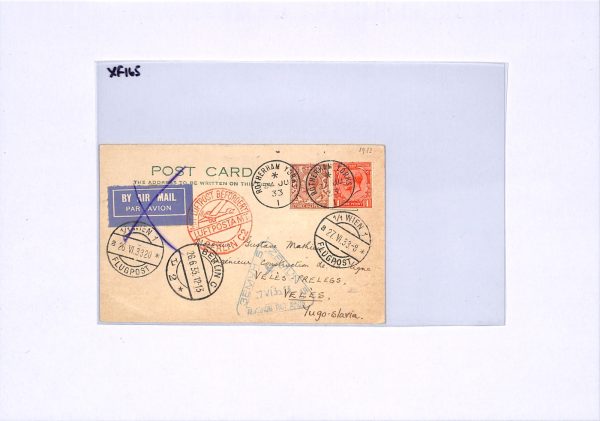 GB Air Mail Card YUGOSLAVIA Veles via Berlin/Vienna Rotherham Yorks 1933 XF165 - Image 4