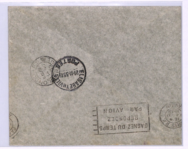 GB Air Mail Cover AIR FRANCE/SABENA Congo Elisabethville London 1935 XA12 - Image 4