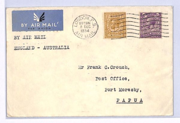 GB Air Mail Cover PAPUA Port Moresby via Australia Brisbane London 1934 XF161 - Image 3