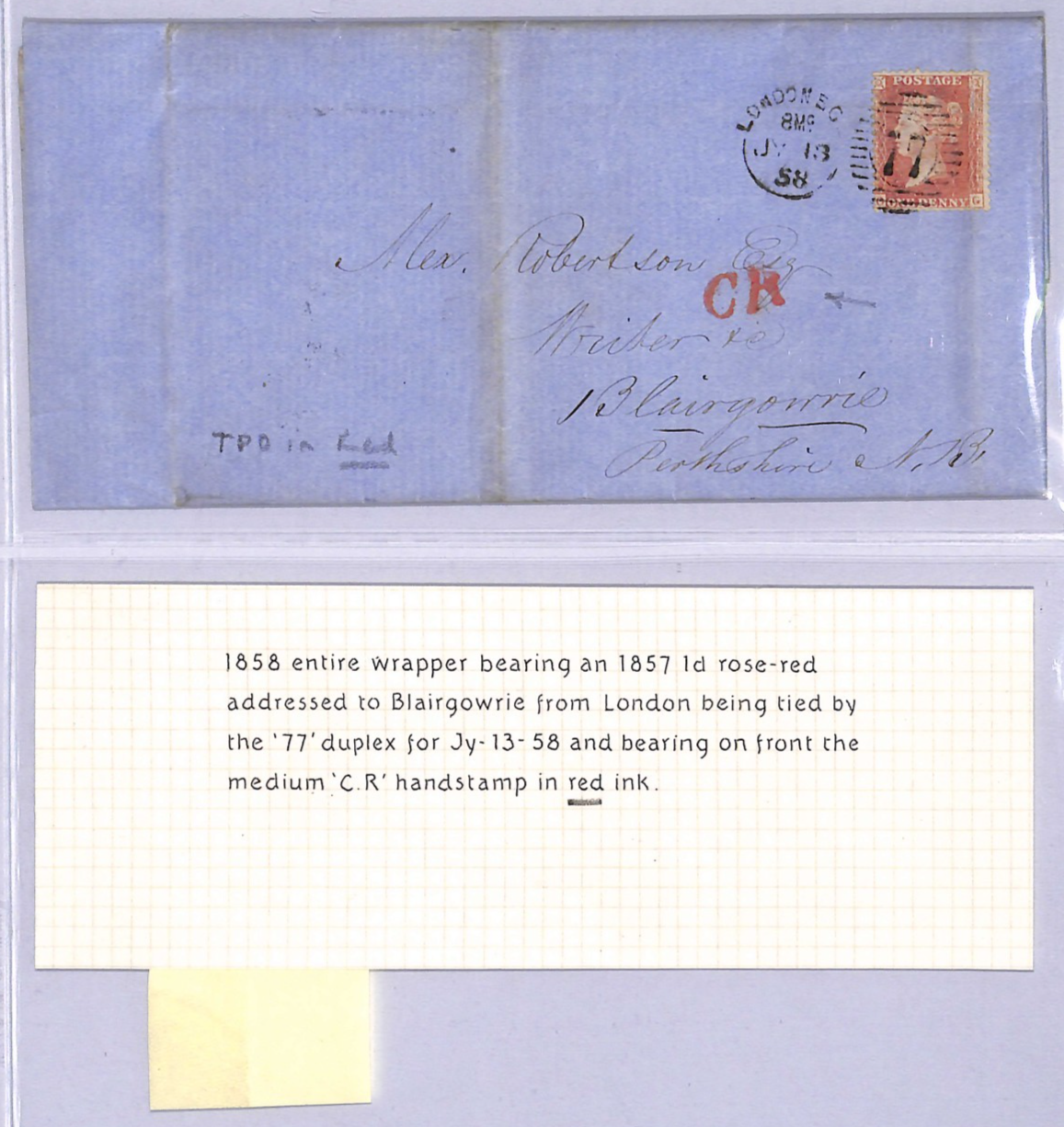 GB CALEDONIAN RAILWAY QV 1d Cover *RED* TPO London 77 Duplex 1858 Scotland WT165 - Image 14