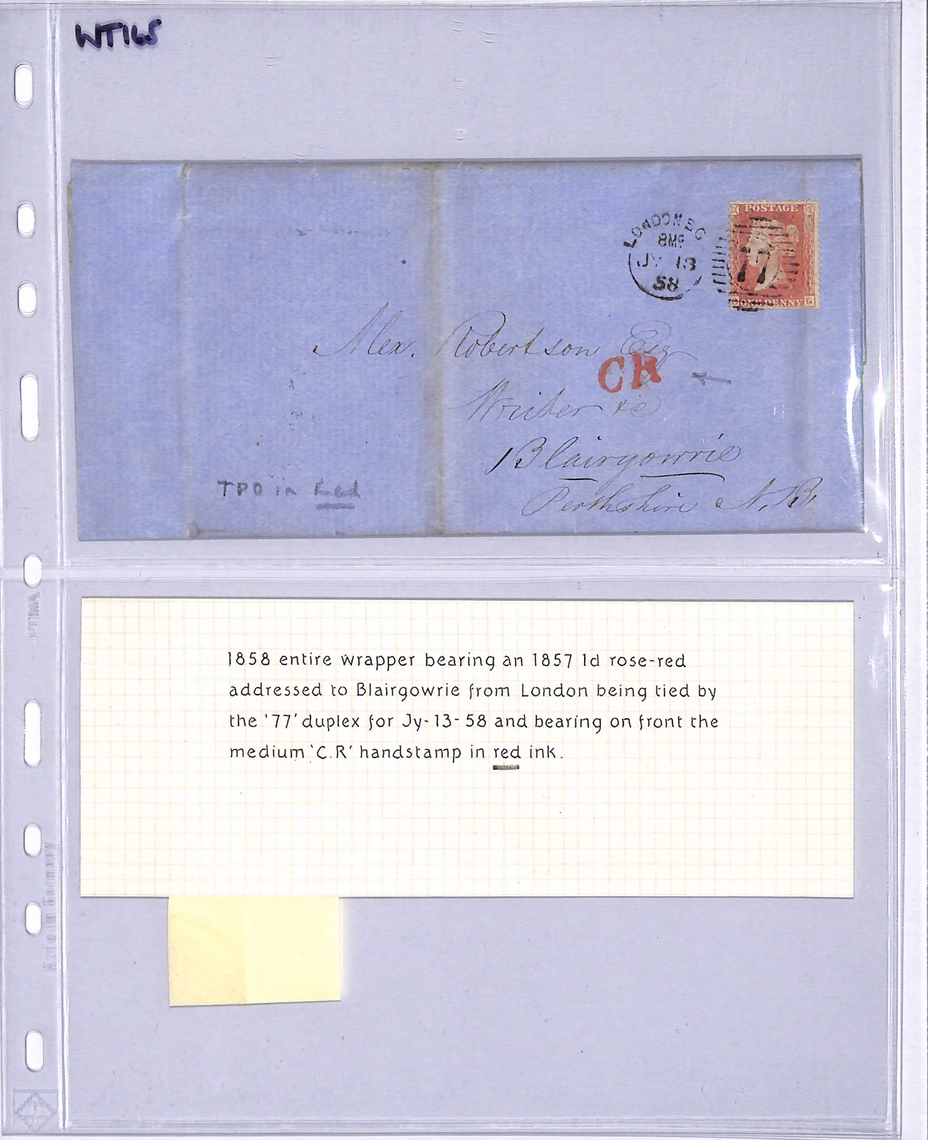 GB CALEDONIAN RAILWAY QV 1d Cover *RED* TPO London 77 Duplex 1858 Scotland WT165 - Image 5