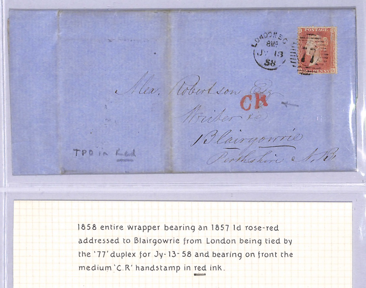 GB CALEDONIAN RAILWAY QV 1d Cover *RED* TPO London 77 Duplex 1858 Scotland WT165 - Image 6