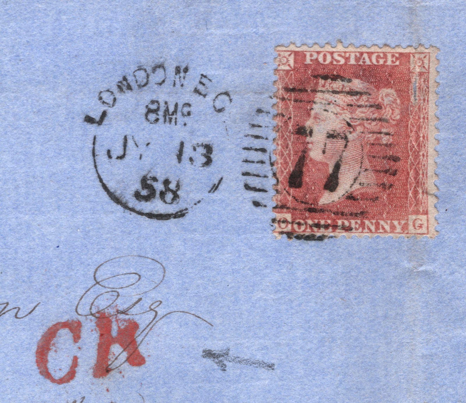 GB CALEDONIAN RAILWAY QV 1d Cover *RED* TPO London 77 Duplex 1858 Scotland WT165