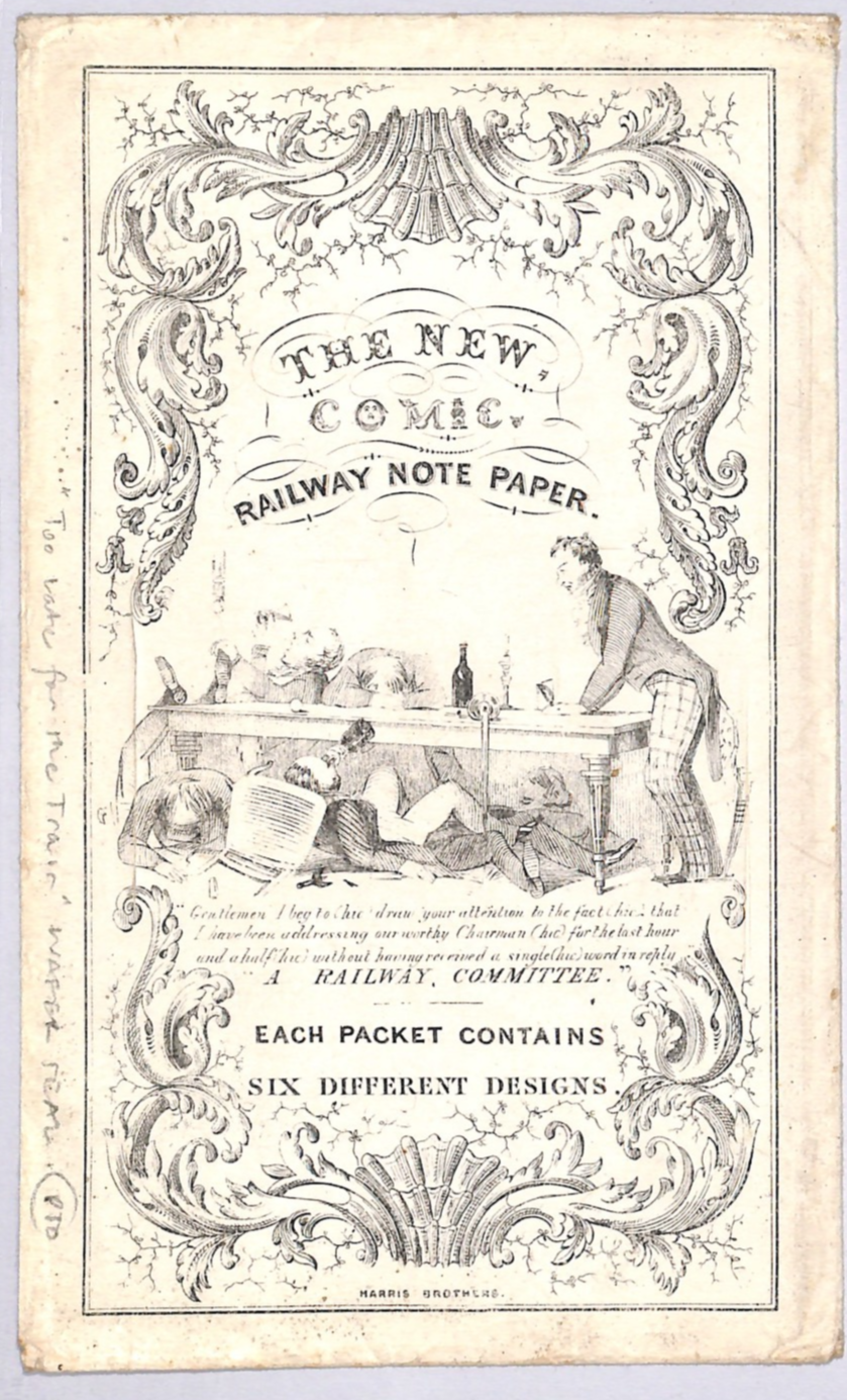 GB CARICATURE QV Envelope *RAILWAY NOTE PAPER* Comic BOOM Wafer Seal 1840s WR77