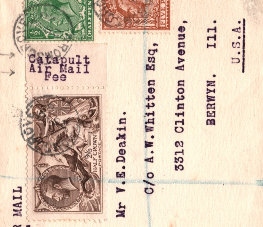 GB *CATAPULT* Airmail Fee 1928 SEAHORSE Cover FIRST FLIGHT Ship to Shore USA i51 - Image 10
