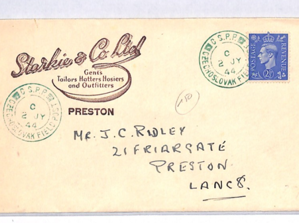 GB CZECHOSLOVAKIA FORCES WW2 Cover Green CDS Lancs Preston 1944{samwells}YK351