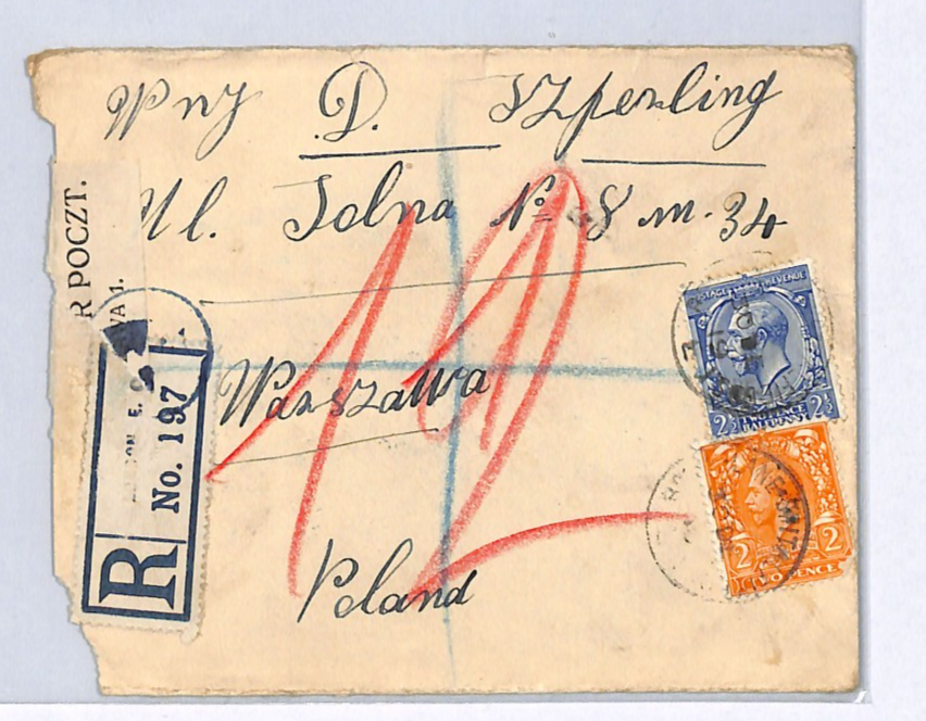 GB Cover London Registered POLAND Warsaw Damaged Explanatory 1919 WX174 - Image 6