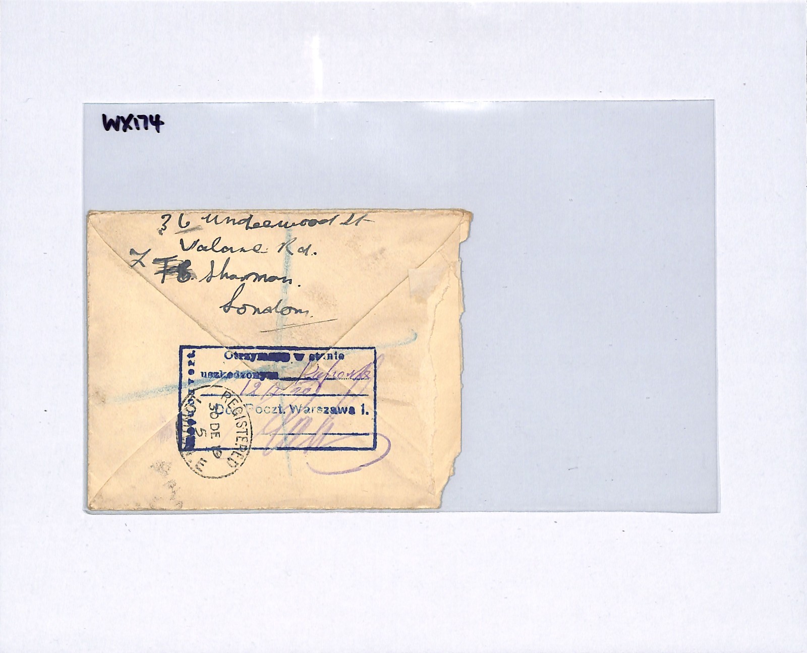 GB Cover London Registered POLAND Warsaw Damaged Explanatory 1919 WX174 - Image 7