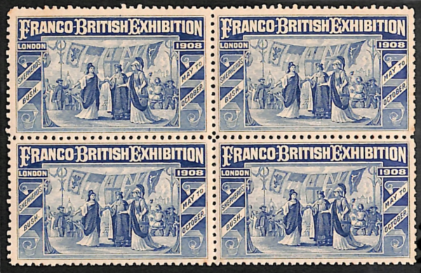 GB FRANCO-BRITISH EXHIBITION 1908 London Stamps Block{4} Mint MM VS74