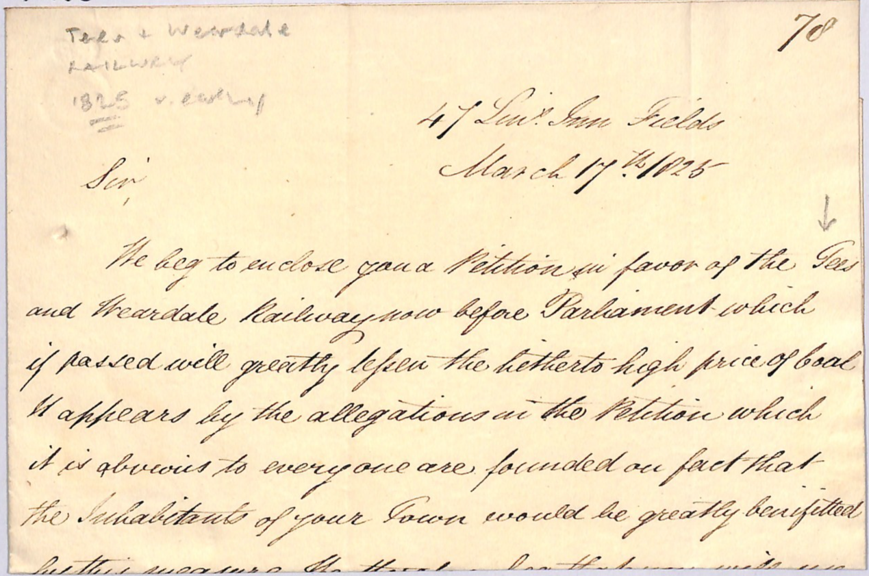 GB HISTORIC RAILWAY LETTER Early *TEES & WEARDALE RAILWAY* 1825 Solicitor WR80 - Image 6