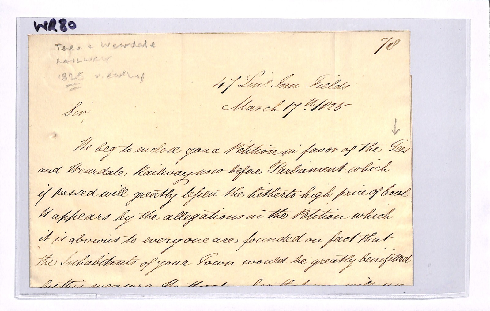 GB HISTORIC RAILWAY LETTER Early *TEES & WEARDALE RAILWAY* 1825 Solicitor WR80 - Image 4