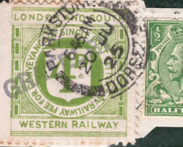 GB Hants 4d LSWR RAILWAY Letter Stamp *GRATELEY* STATION 1925 Piece LIME79